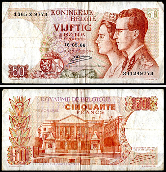 Бельгия 50 франков 1966 Pick 139 (3) бумага 6300-19-3-1