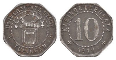 Тюбинген 10 пфеннигов 1917 Funck 551.7, Men18 31711.5 железо 4636-1166