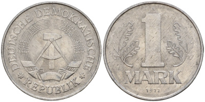 ГДР 1 марка 1977 A KM 35.2 алюминий 4601-514