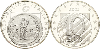 Италия 10 евро 2005 60 лет мира и свободы в Европе, античная монета KM 271 серебро PROOF 1066-5-33