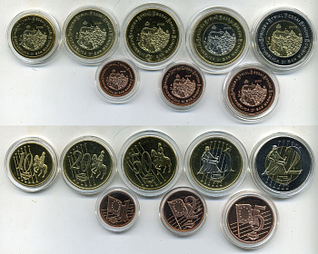 САН-МАРИНО НАБОР ИЗ 8 МОНЕТ 2005 ЕВРОПРОБНИКИ (крупный формат) СЕРТИФИКАТ КАПСУЛЫ, АРХИТЕКТУРА биметалл PROOF 06-081-12