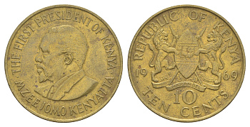 Кения 10 центов 1969 Джомо Кениата KM 11 никель латунь 4645-934