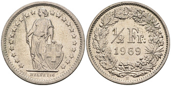 Швейцария 1/2 франка 1969 В KM 23а медно-никель 4585-254