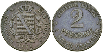 Саксен-Кобург и Гота 2 пфеннига 1868 В KM 110а медь 99-744