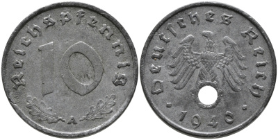 Германия 10 рейхспфеннигов 1940 A KM 101, J. 371 цинк 95-727