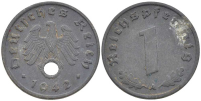 ГЕРМАНИЯ 1 РЕЙХСПФЕННИНГ 1942 A KM 97, J.369 цинк 201-963