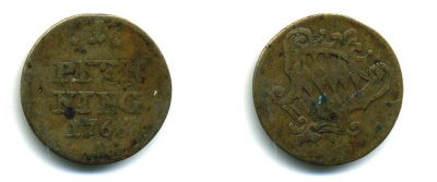 Бавария 1 пфенниг 1766 А KM 237 медь 00-00