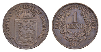 Датская Вест-Индия 1 цент 1868 KM 68 бронза 1520-1511