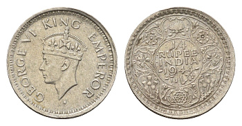 Британская Индия 1/4 рупии 1944 Георг VI (1936-1952) KM 547 серебро 3457-1114