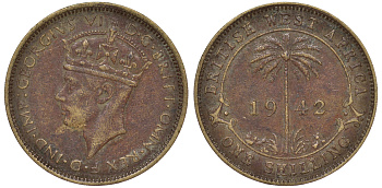 Британская Западная Африка 1 шиллинг 1942 Георг VI KM 23 никель латунь 25-2145