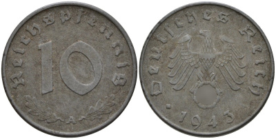 Германия 10 рейхспфеннигов 1943 A KM 101, J.371 цинк 4151-225