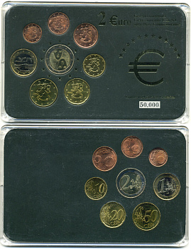 Финляндия евронабор из 8 монет 2000-2006 в пластике UNC 7-4-1-12