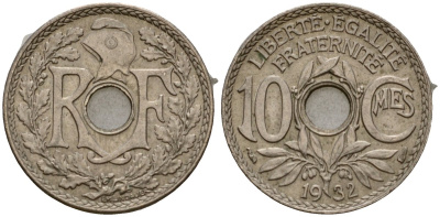 Франция 10 сантимов 1932 KM 866a медно-никель 4601-722