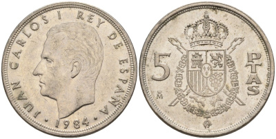 Испания 5 песет 1984 Хуан Карлос I (1975 - 2014) KM 823 медно-никель 4155-735