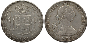 Гватемала 8 реалов 1777 P, Карл III KM 36.2 серебро 00-811-34