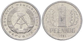 ГДР 1 пфенниг 1981 A KM 8.1 алюминий 4651-1262