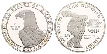 США 1 доллар 1983 S, XXIII летние Олимпийские Игры - Дискобол KM 209 серебро PROOF 11-255-15