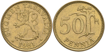 ФИНЛЯНДИЯ 50 ПЕННИ 1981 K KM 48 алюминиевая бронза 4556-221