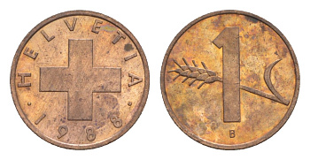Швейцария 1 раппен 1988 B KM 46 бронза UNC 4611-639