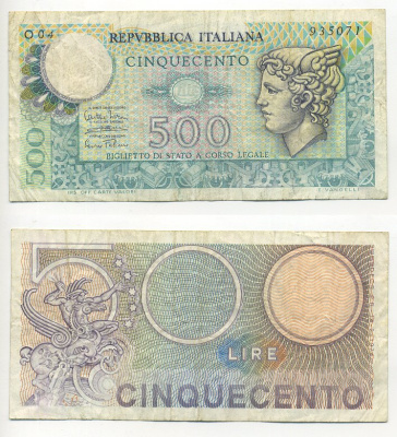 Италия 500 лир 1974 Меркурий Pick 94 бумага 6294-41-4