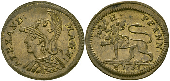 ГЕРМАНИЯ ТОКЕН, ЖЕТОН ND ALEXAND MAGN, АЛЕКЕСАНДР ВЕЛИКИЙ (МАКЕДОНСКИЙ) желтый металл 99-1022