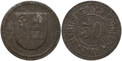 Мариенвердер (Пруссия, Западная Пруссия) 50 пфенингов 1918 Funck 318.3, Men22.2 20456.3 железо 4175-547