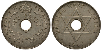 Британская Западная Африка 1 пенни 1947 Георг VI (1937-1952) KM 19 медно-никель 1523-243