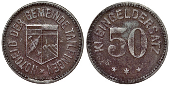 Германия, Тайльфинген 50 пфеннигов ND Баден-Вюртемберг, нотгельд Menzel 24756-5 железо 4119-926