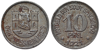 Германия, Шпремберг 10 пфеннигов 1921 Бранденбург, нотгельд железо 4119-1056