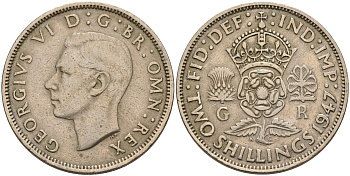 Великобритания 2 шиллинга (флорин) 1947 Георг VI (1936-1952) KM 865 Spink 4102 медно-никель 4367-131