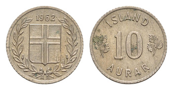 Исландия 10 эйре 1962 KM 10 медно-никель UNC 4632-934