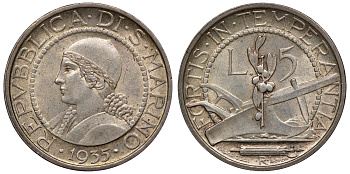 Сан-Марино 5 лир 1935 KM 9 серебро 02-205-21