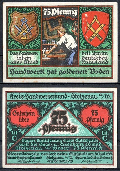 Штольценау (Пруссия, Ганновер) 75 пфеннигов 1921 Mehl Grabowski 1277.1-7/12 бумага UNC (пресс) 7556-70-2-2