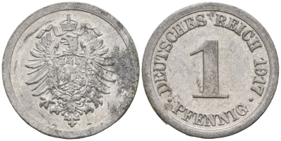 Германия 1 пфенниг 1917 A KM 24, J. 300, Weege 2 алюминий 4151-1221