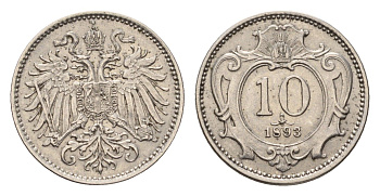 Австрия 10 геллеров 1893 Франц Иосиф I (1848-1916) KM 2802 никель 66-555