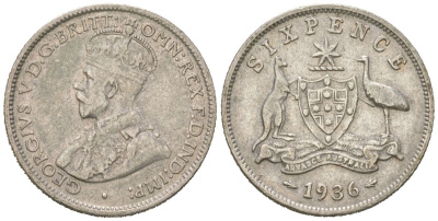 Австралия 6 пенсов 1936 Георг V (1910-1936) KM 25 серебро 71-569
