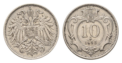 Австрия 10 геллеров 1893 Франц Иосиф I (1848-1916) KM 2802 никель 66-555