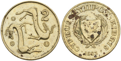 Кипр 2 цента 1983 KM 54.1 никель латунь 4174-1217