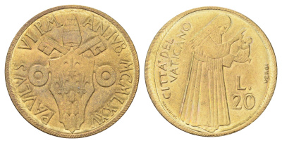 Ватикан 20 лир 1975 Священный год KM 128 алюминиевая бронза UNC 4697-1028