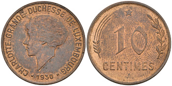 Люксембург 10 сантимов 1930 Шарлотта (1918-1964) KM 41 бронза 4566-624