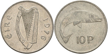 Ирландия 10 пенсов 1976 лосось KM 23 медно-никель 4144-1023