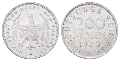 Германия 200 марок 1923 A KM 35, J. 304 алюминий 4700-1017