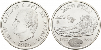 Испания 2000 песет 1996 250 лет со дня рождения Франциско Гойи KM 968 серебро UNC 1091-2-52