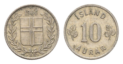 Исландия 10 эйре 1966 KM 10 медно-никель aUNC 4690-721