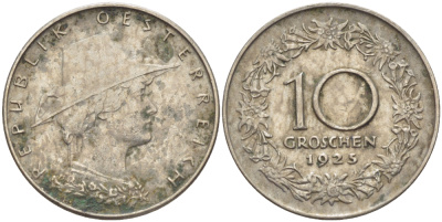 Австрия 10 грошей 1925 KM 2838 медно-никель 76-845