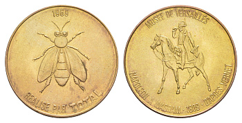 Франция жетон к 200-летию со дня рождения Наполеона-Бонапарта "Музей Версаля - Ваграмская битва" 1969 компания Total, диаметр 25,8 мм, вес 5 гр железо плакированная латунью UNC 4637-533