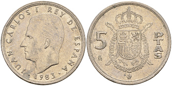 Испания 5 песет 1983 Хуан Карлос I KM 823 медно-никель    4143-245