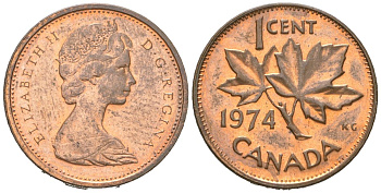 Канада 1 цент 1974 Елизавета II (1952-2022), кленовый лист KM 59.1 бронза aUNC 4596-213