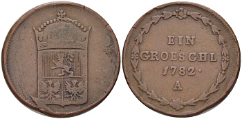 БОГЕМИЯ 1 ГРОШ 1782 А, ВЕНСКИЙ МОНДВОР KM 299 медь 31-1026