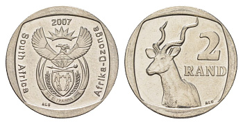 ЮАР 2 ранда 2007 KM 296 медь плакированная никелем UNC 4628-155